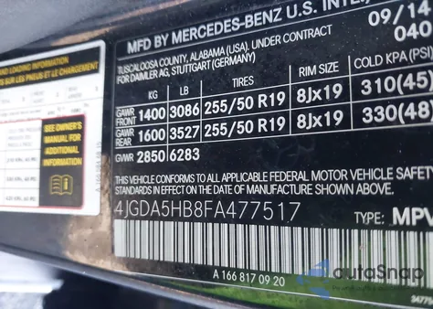 2015 Mercedes-Benz Ml 350 4Matic from USA, damaged, VIN 4JGDA5HB8FA477517